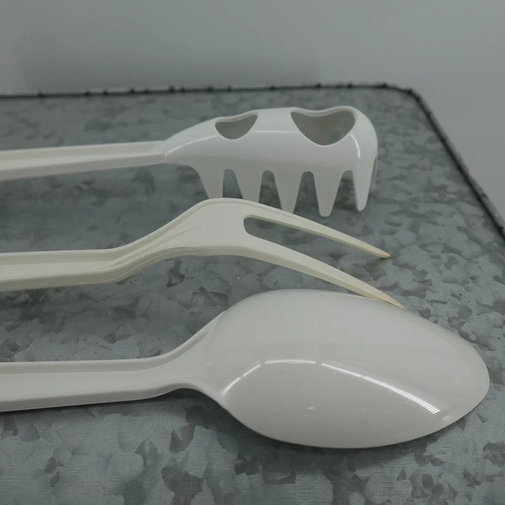 VTG White Melamine Kitchen Utensil Set Pasta Server Fork Spoon‎ 3 Piece 11 Inch